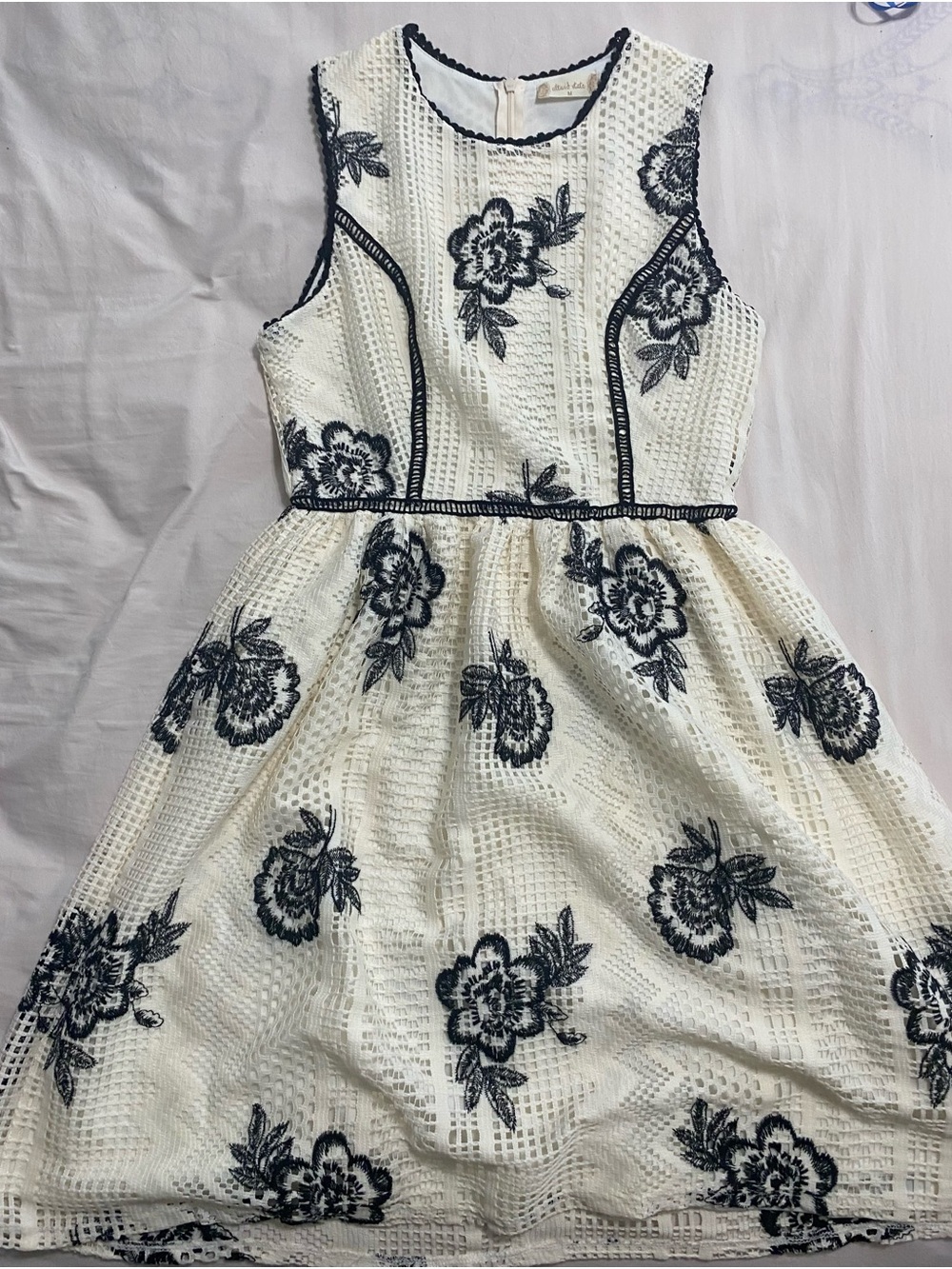 Altar'd State White Dress with Black Floral Lace Appliqué